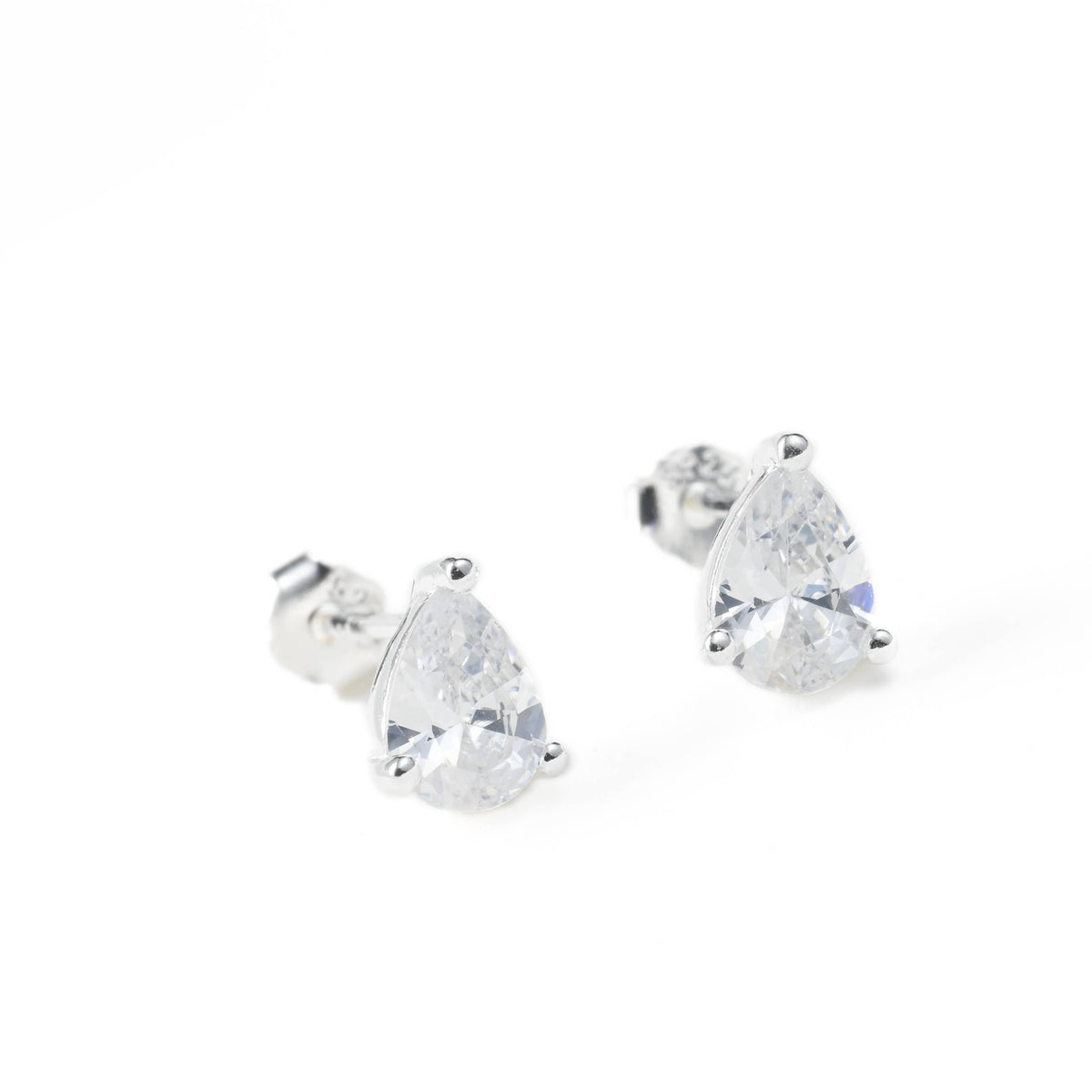 Pear Diamond Studs - Sterling Silver CZ