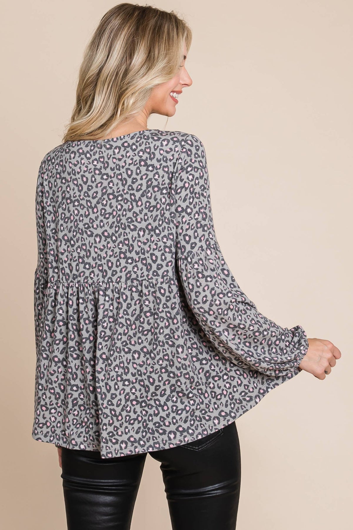 Raya Animal Printed Babydoll Top in Grey
