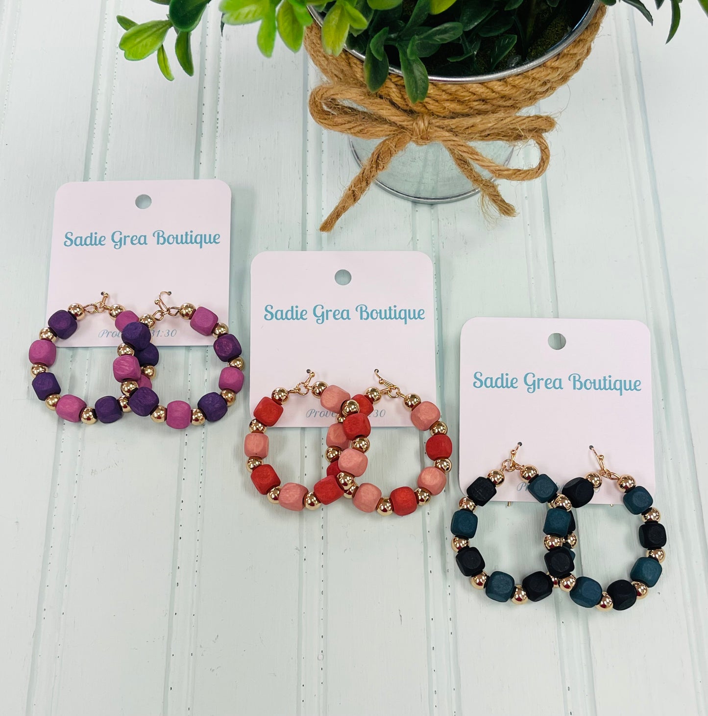 Bronte Wood Bead Hoops