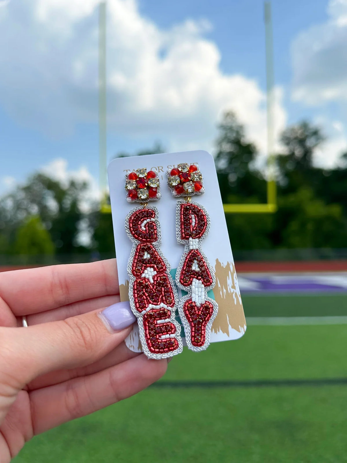 Red/White Game Day Dangles - Taylor Shaye