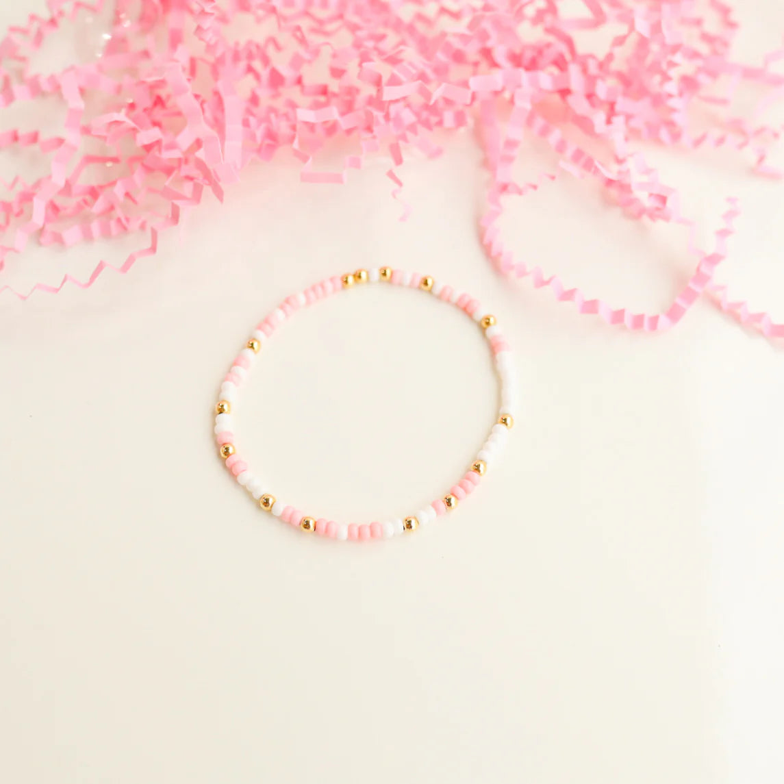 Pink and White Sprinkle Bracelet: Standard 6.75 inch