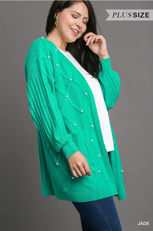 Grea Pearl Detail Cardigan in Green