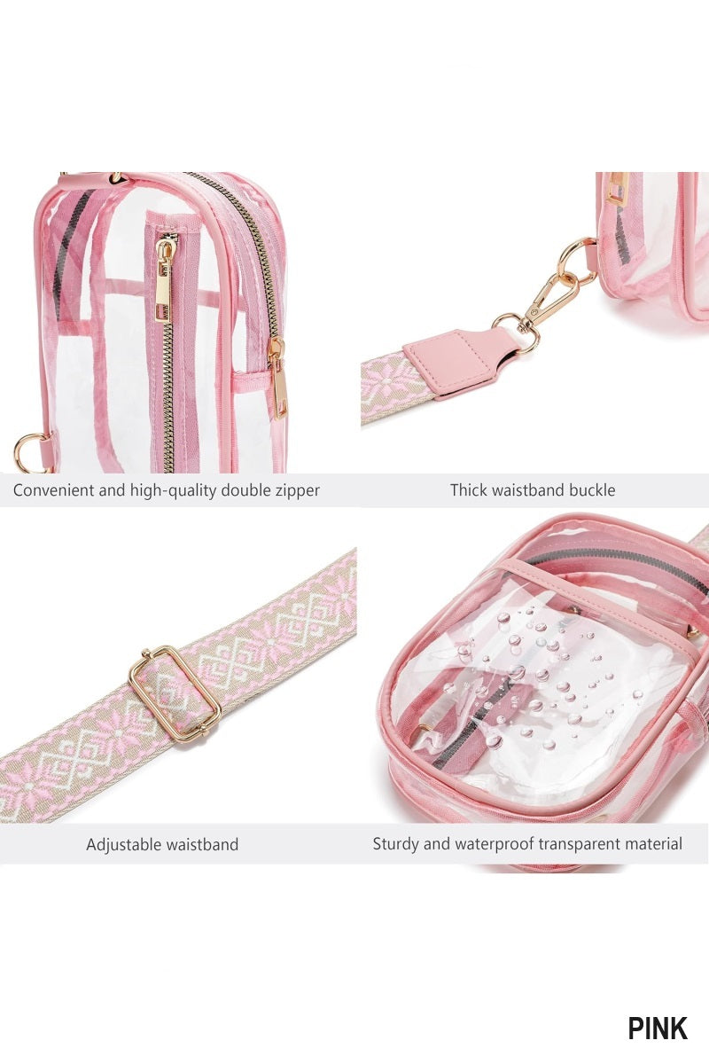 Clear CrossbodyBag with Guitar Strap in Pink