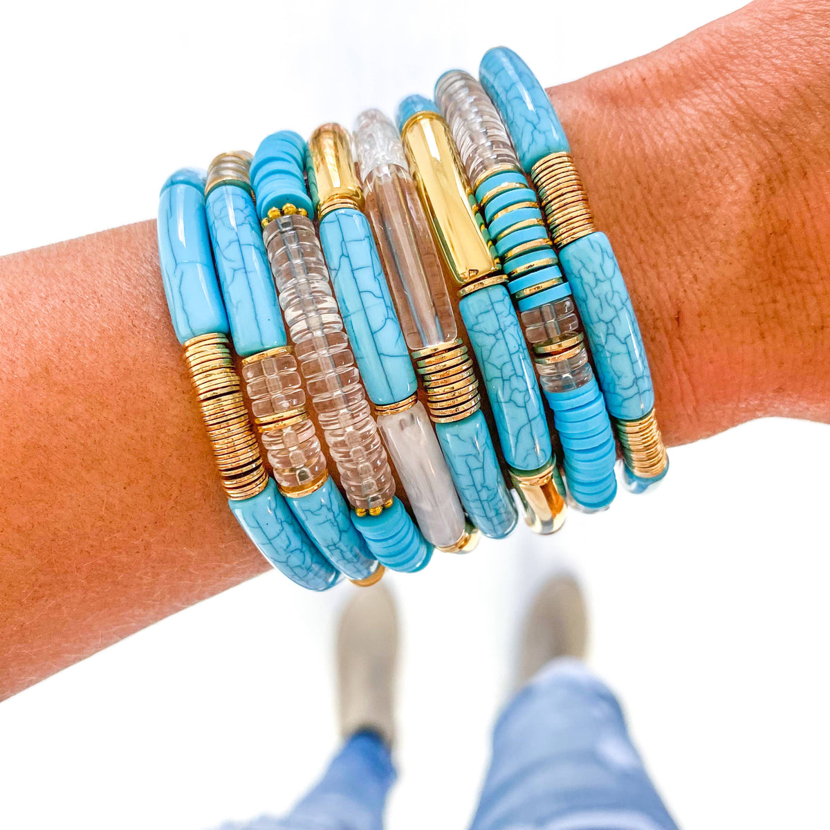 Small Turquoise Acrylic Tube Bamboo Bracelet
