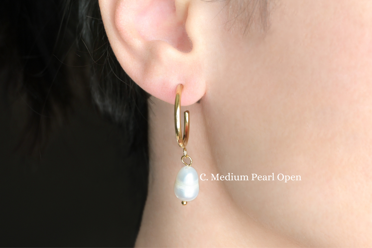 Gold Pearl Open Hoop Earrings