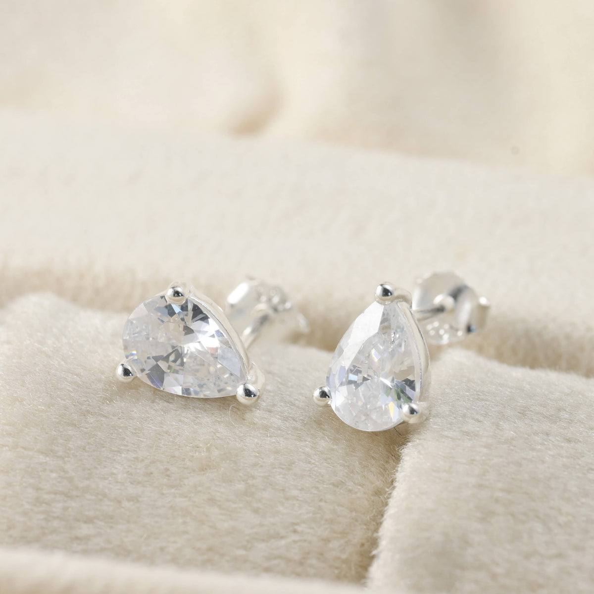 Pear Diamond Studs - Sterling Silver CZ