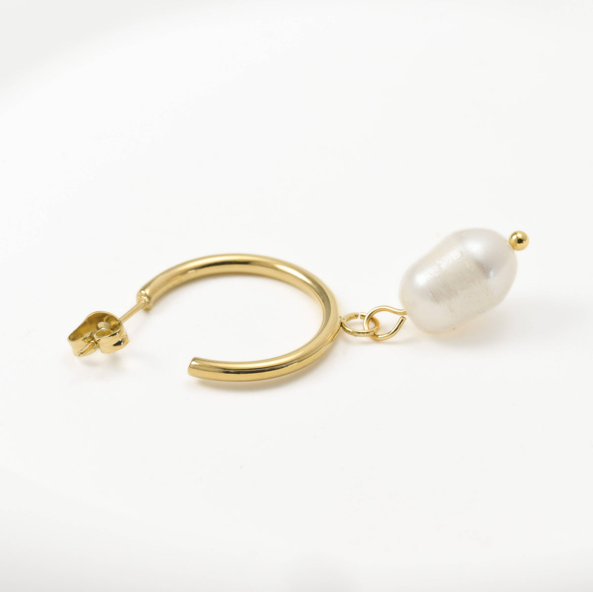 Gold Pearl Open Hoop Earrings