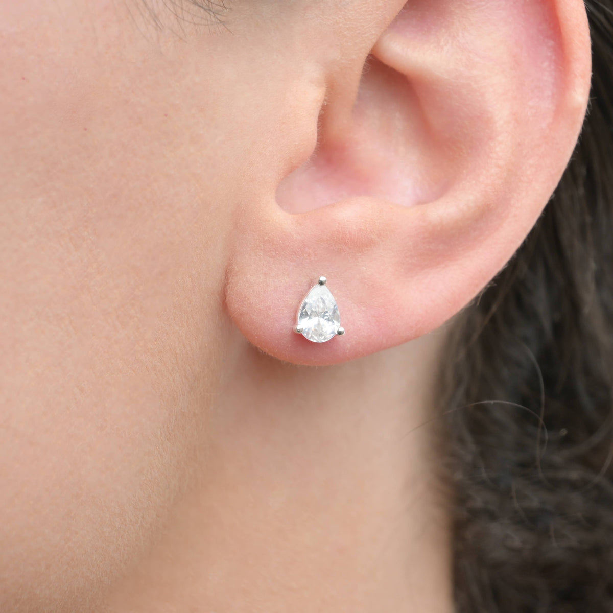 Pear Diamond Studs - Sterling Silver CZ