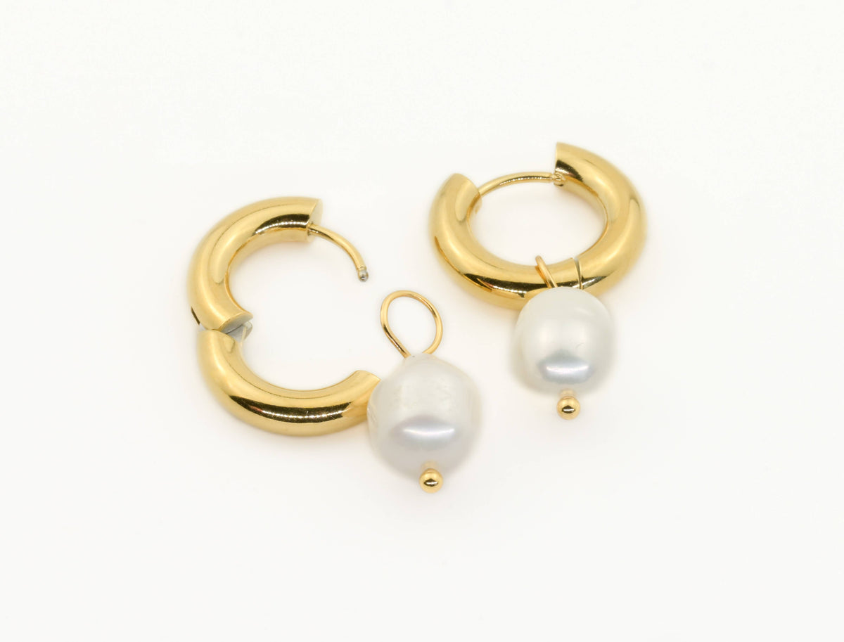 Convertible Pearl Hoops Earrings:  Small (19mm)