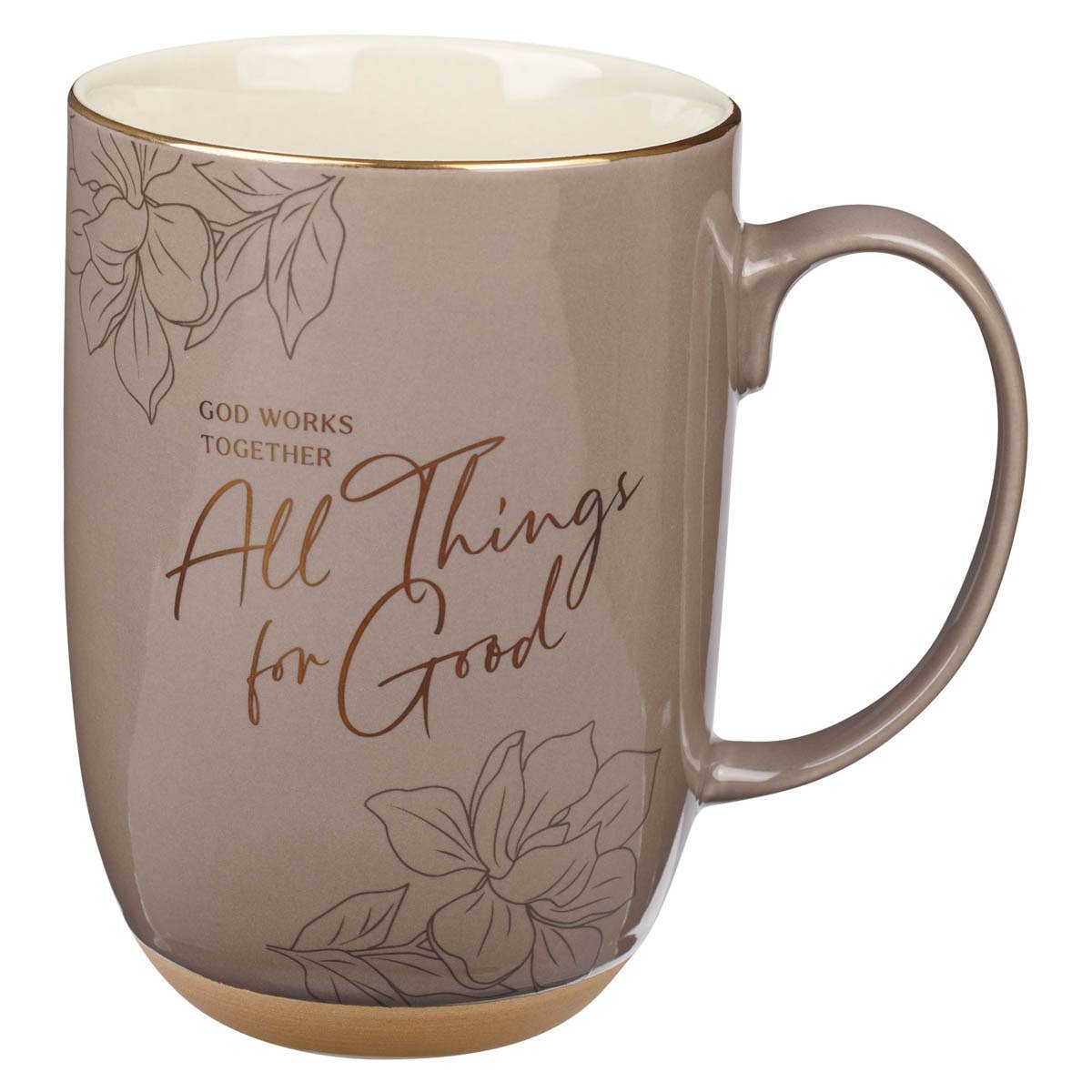 Mug Taupe God Works For Good Romans 8:28