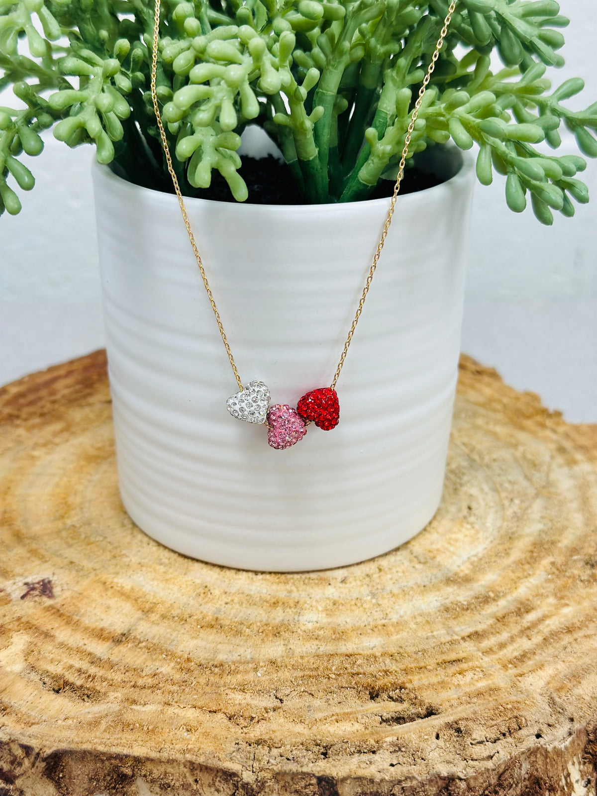 Pave Heart Trio Necklace