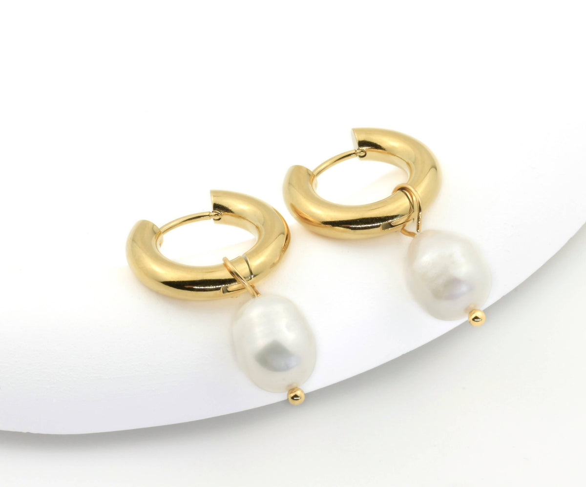 Convertible Pearl Hoops Earrings:  Small (19mm)