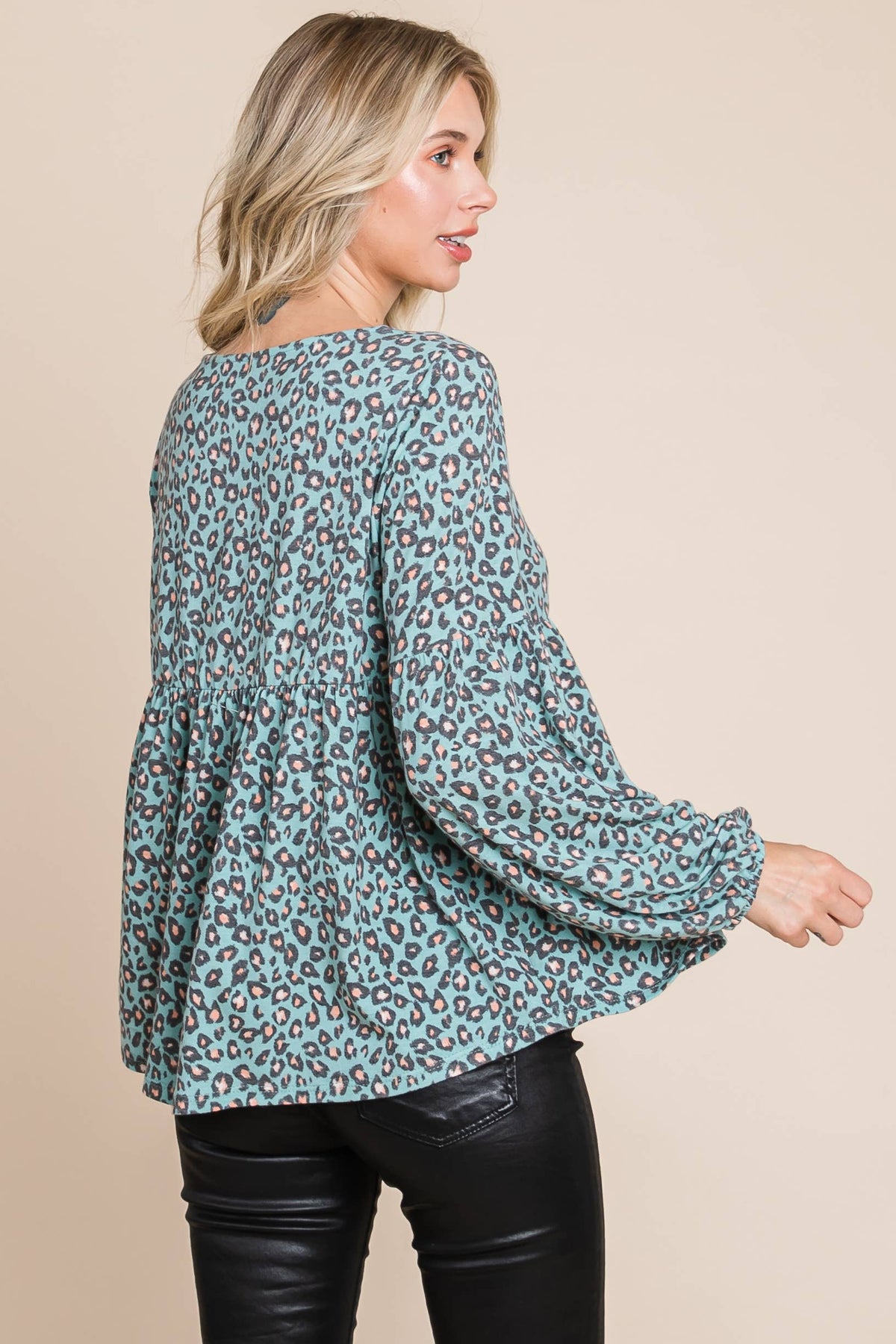 Raya Animal Printed Babydoll Top in Jade