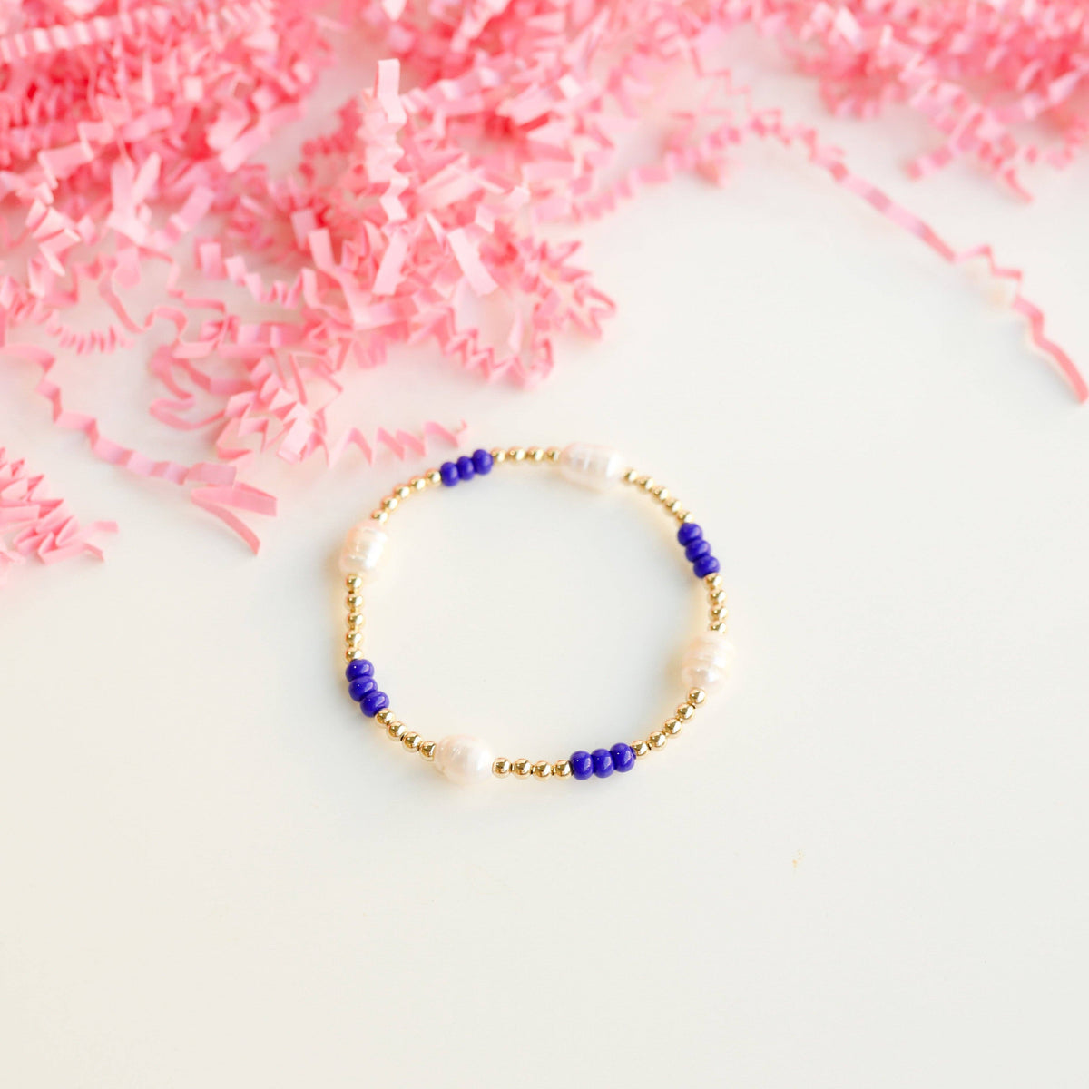 Royal Blue School Spirit Pearl Poppi Bracelet: Petite 6.25 inch