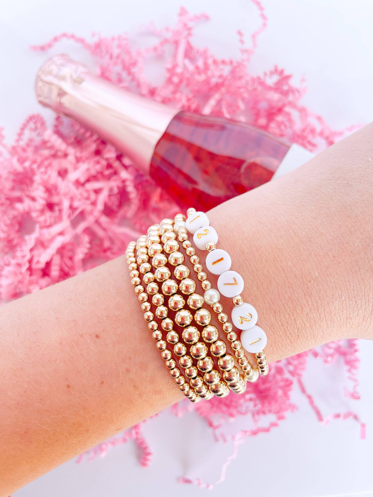 Madi Beaded Bracelet in Gold: Standard 6.75 inch