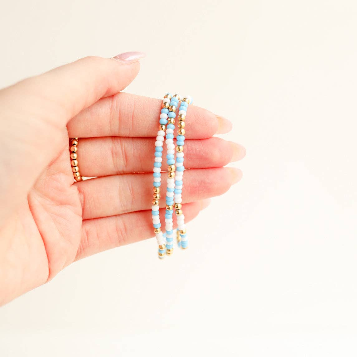 Baby Blue and White Sprinkle Bracelet: Petite 6.25 inch