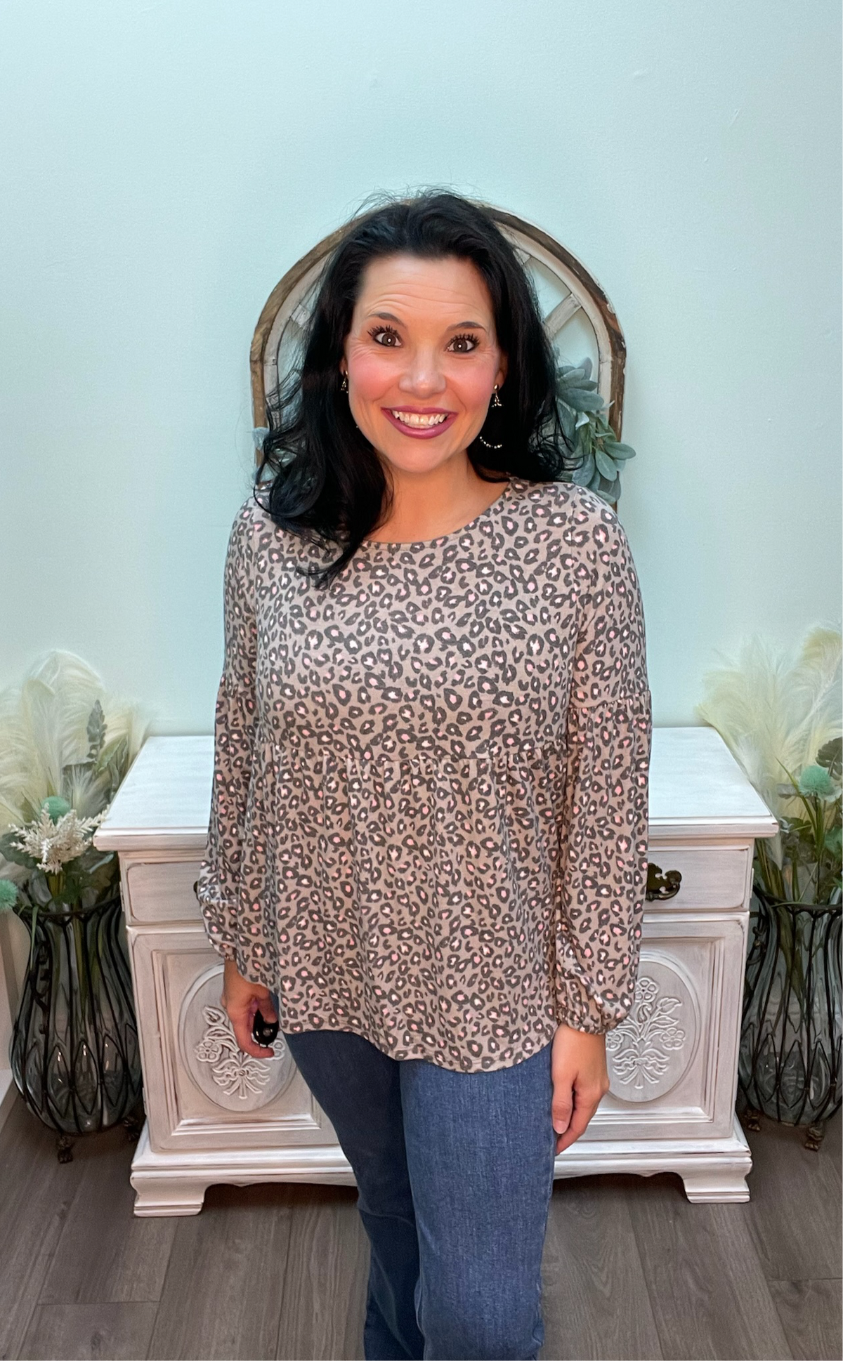 Raya Animal Printed Babydoll Top in Grey
