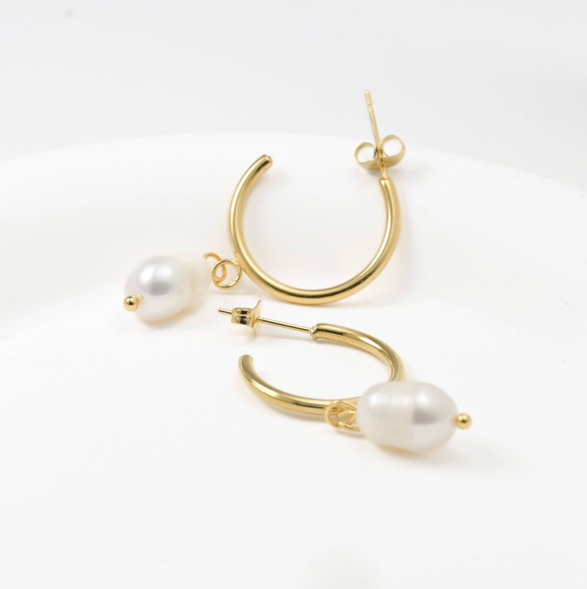Gold Pearl Open Hoop Earrings