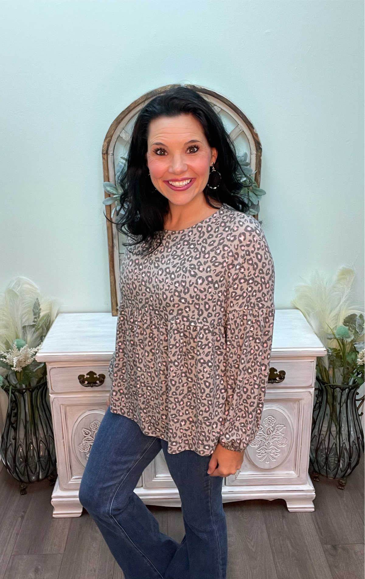 Raya Animal Printed Babydoll Top in Grey