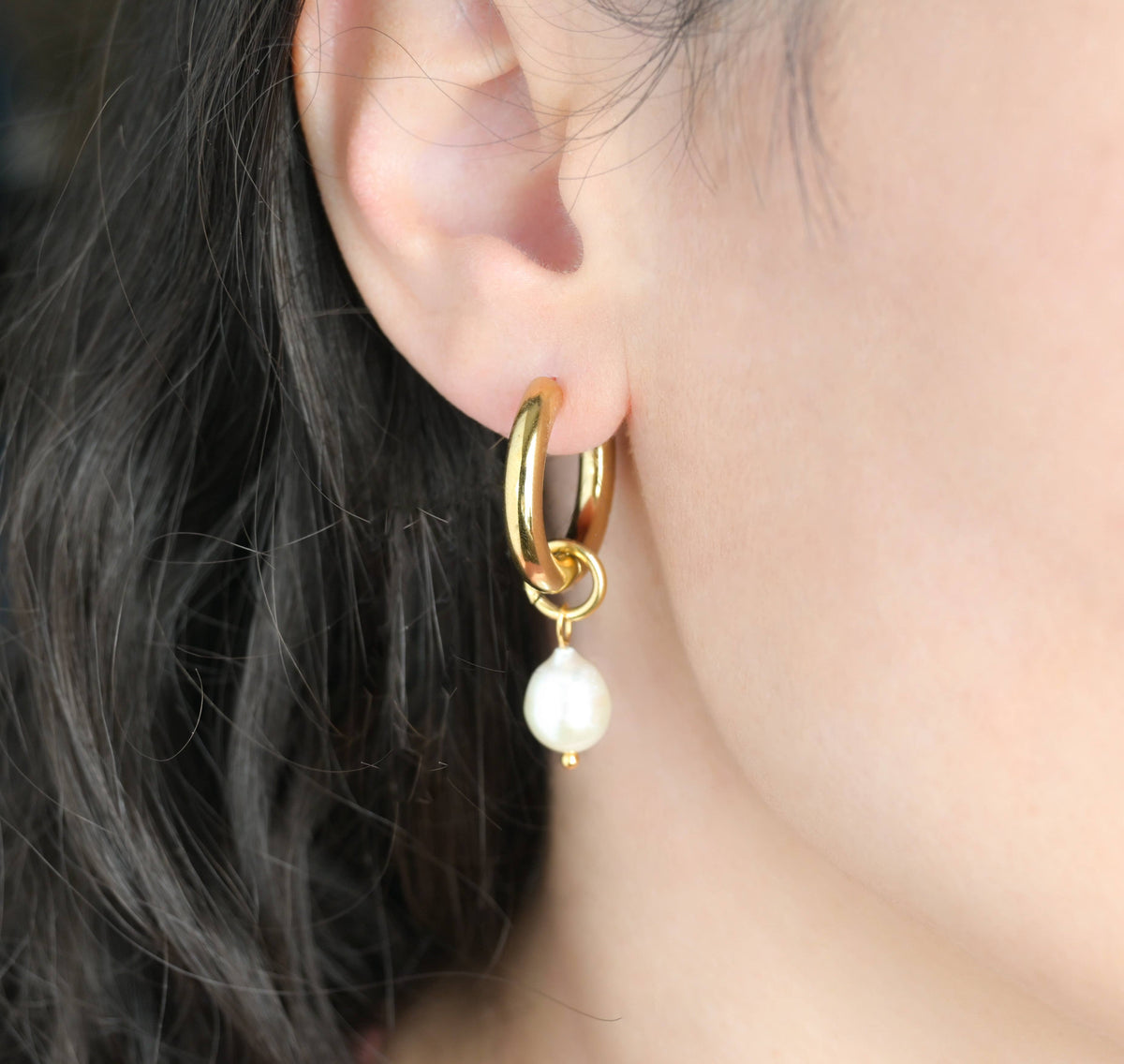 Convertible Pearl Hoops Earrings:  Small (19mm)