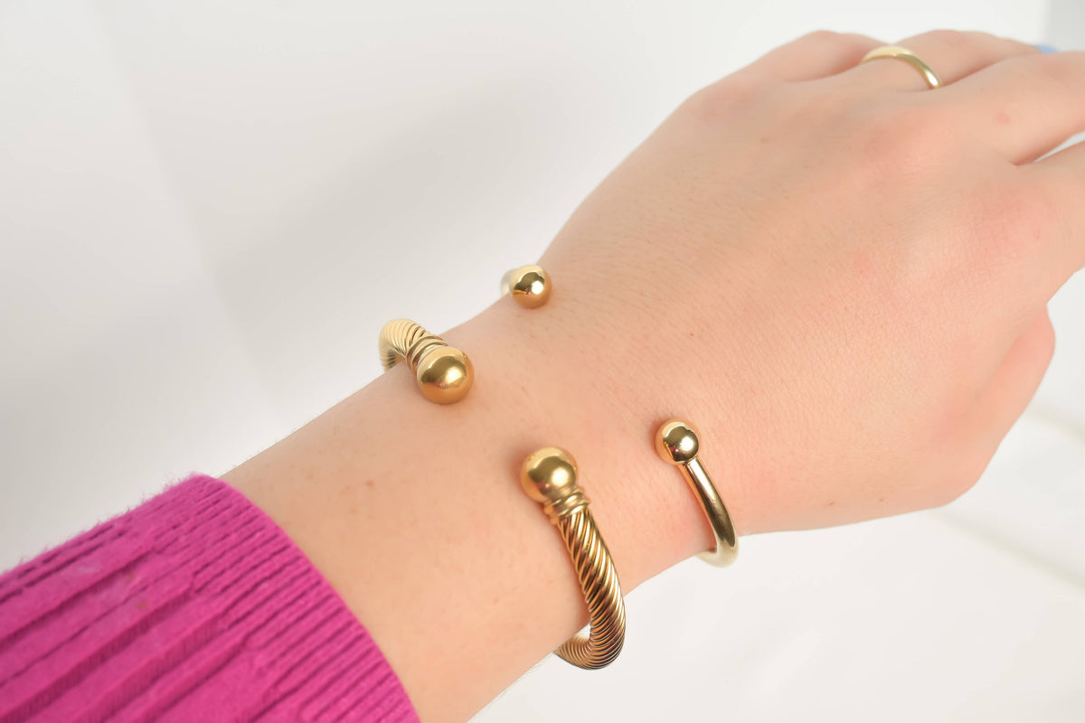 Tunnel Bangle Gold Cuff Bracelet - Waterproof Bold Cuffs -