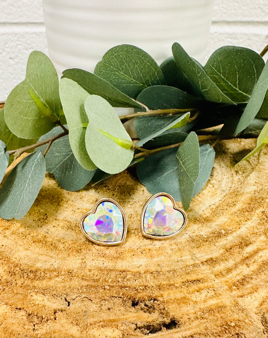 Heart Studs/Aurora Borealis