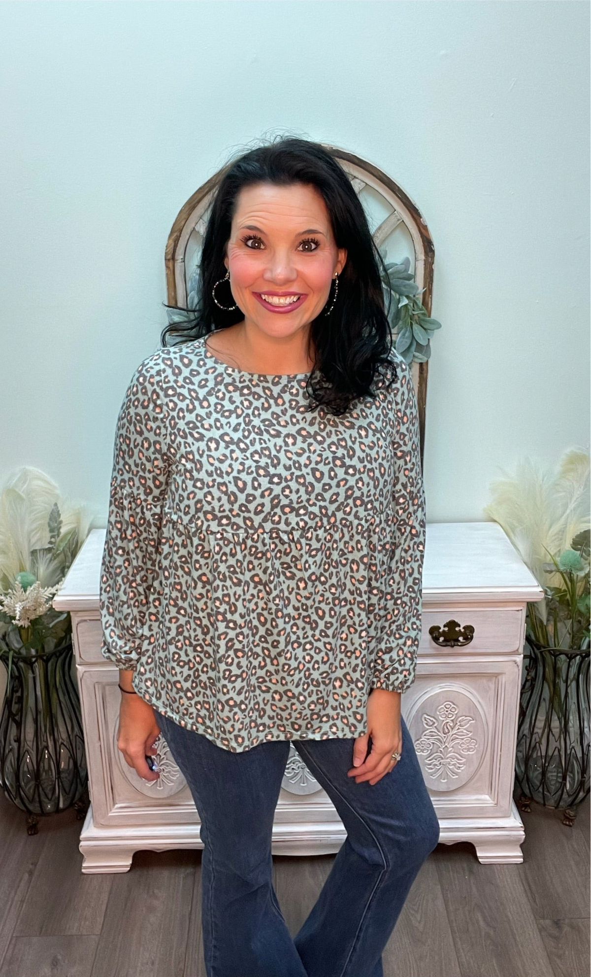Raya Animal Printed Babydoll Top in Jade