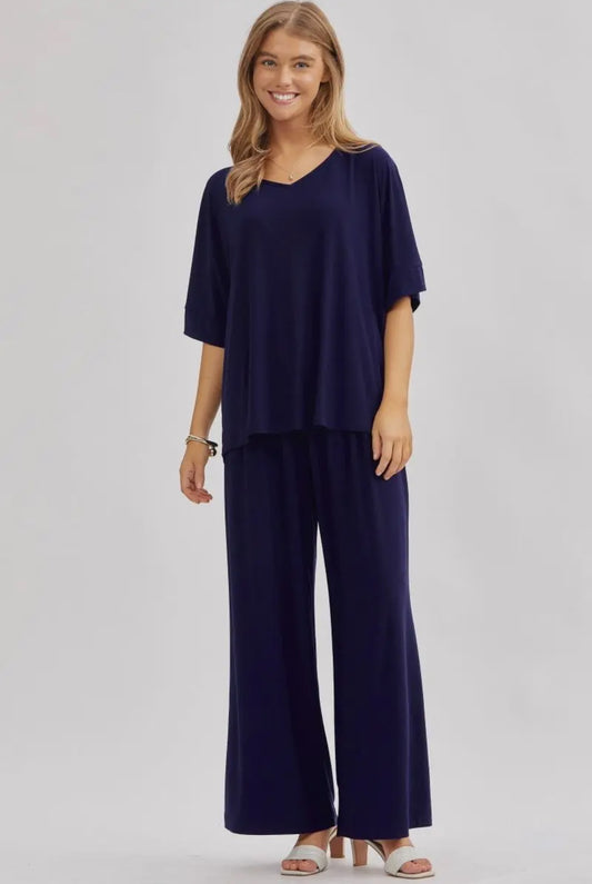 Dear Scarlett Flowy V-neck Set in Navy