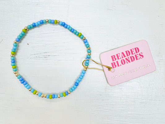 Blues & Green Sprinkle Bracelet: Standard 6.75 inch