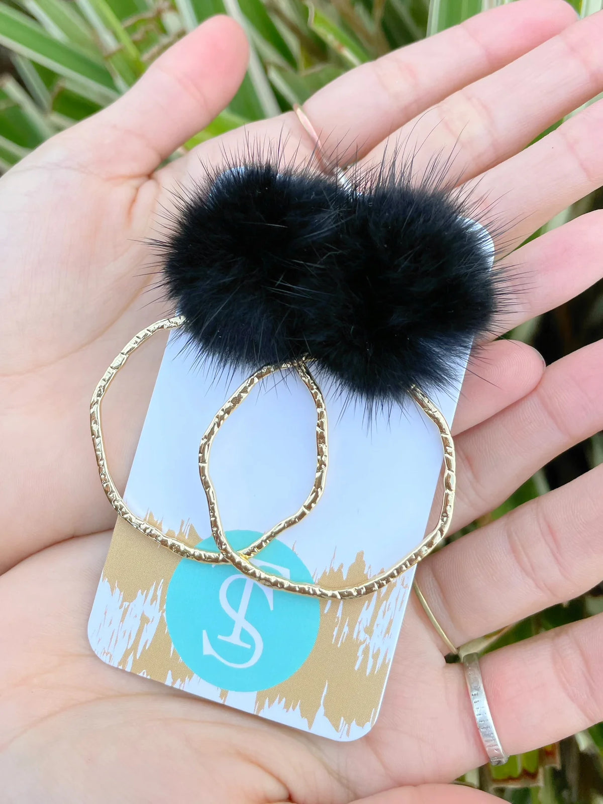 Black Puff Dangles- Taylor Shaye