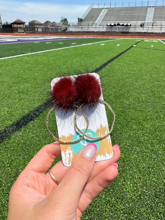 Maroon Puff Dangles- Taylor Shaye