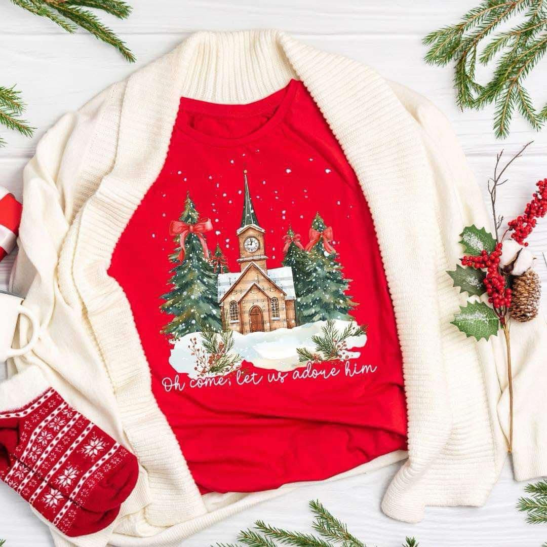 Oh Come Let Us Adore Him Christmas Tee