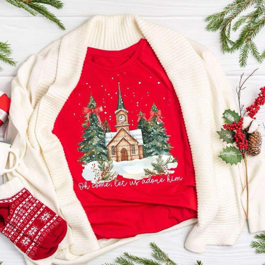 Oh Come Let Us Adore Him Christmas Tee