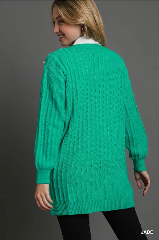Grea Pearl Detail Cardigan in Green