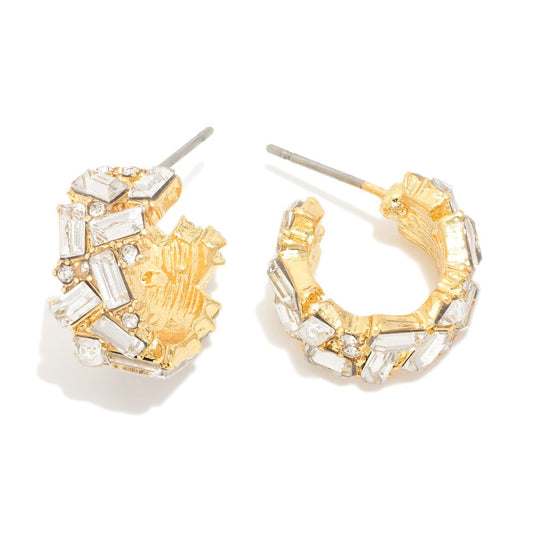Emerald Cut Studded Hoops