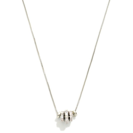 Dainty Cog Bead Pendant in Silvertone