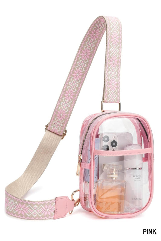 Clear CrossbodyBag with Guitar Strap in Pink