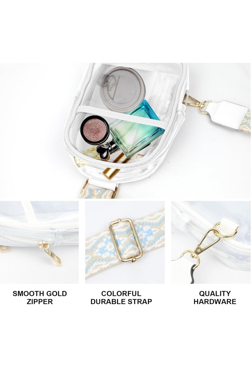 Clear CrossbodyBag with Guitar Strap in White/Blue