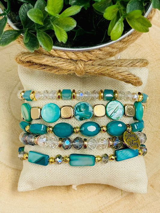 Teal 5 Strand Bracelet Stack