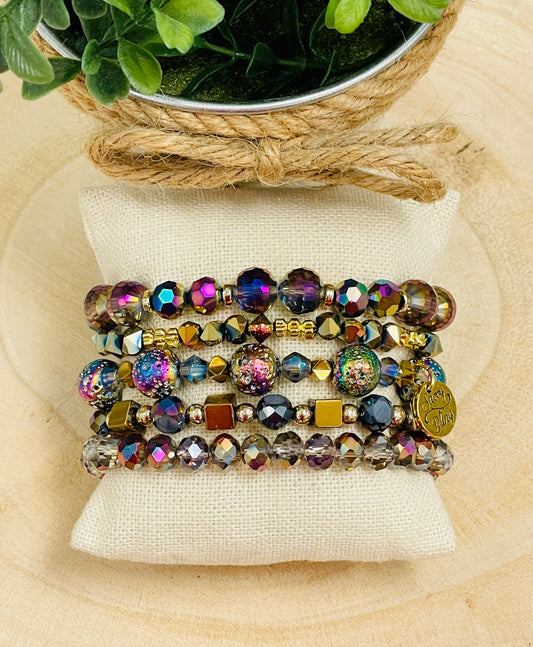 Peacock 5 Strand Bracelet Stack