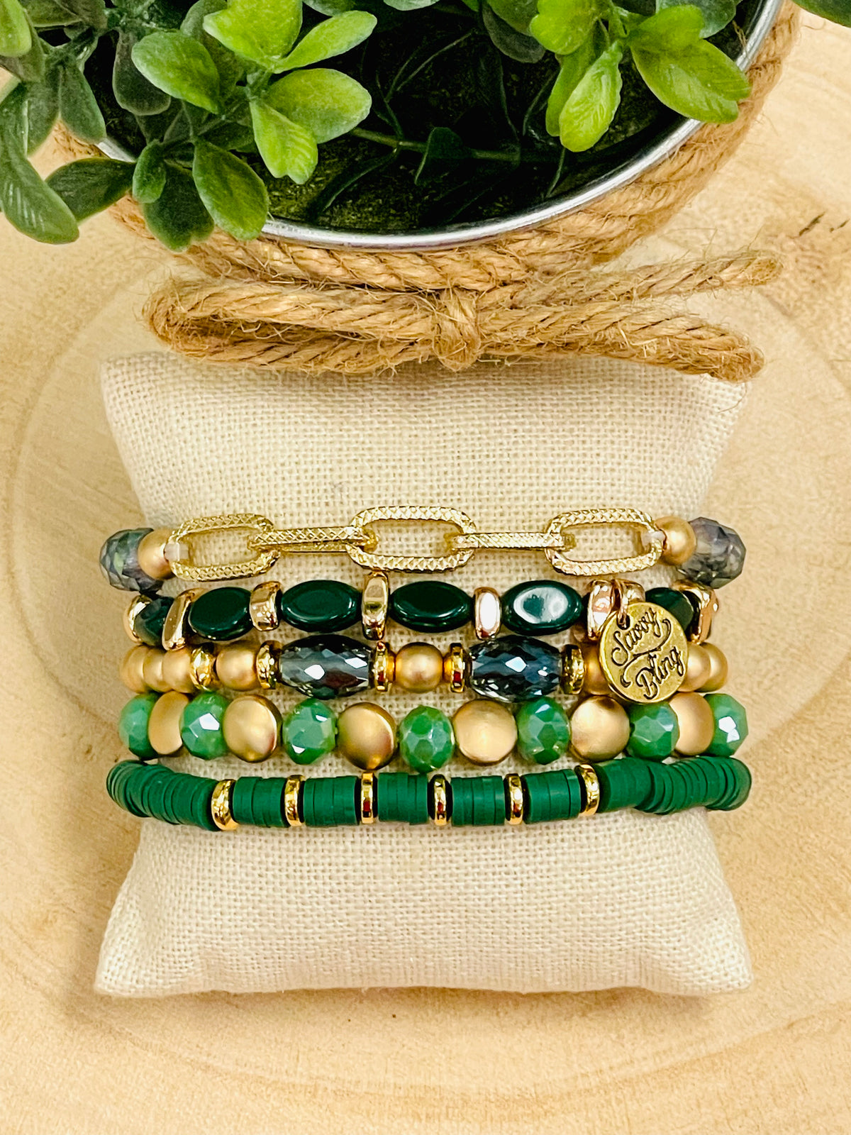 Green 5 Strand Bracelet Stack