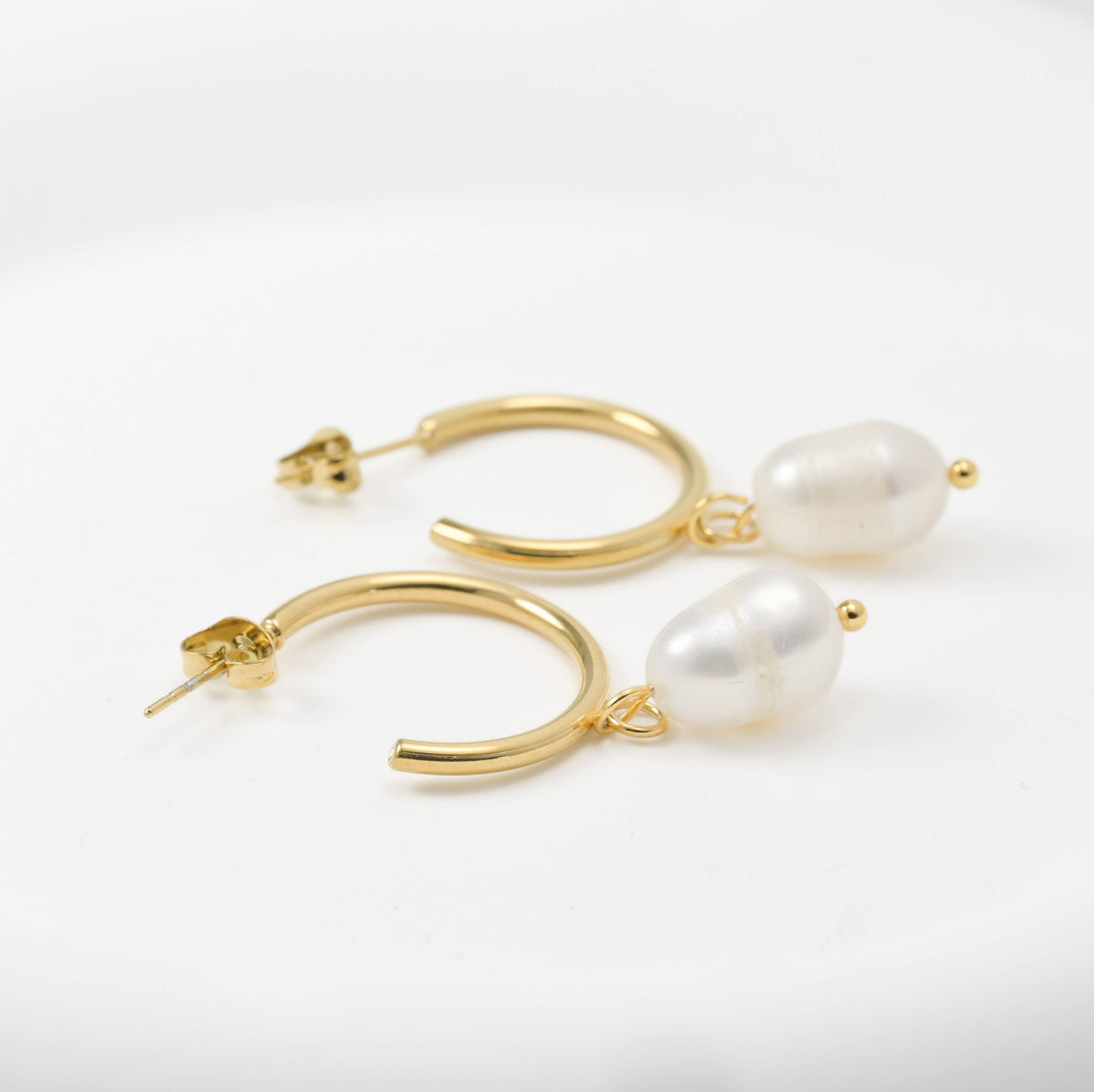 Gold Pearl Open Hoop Earrings