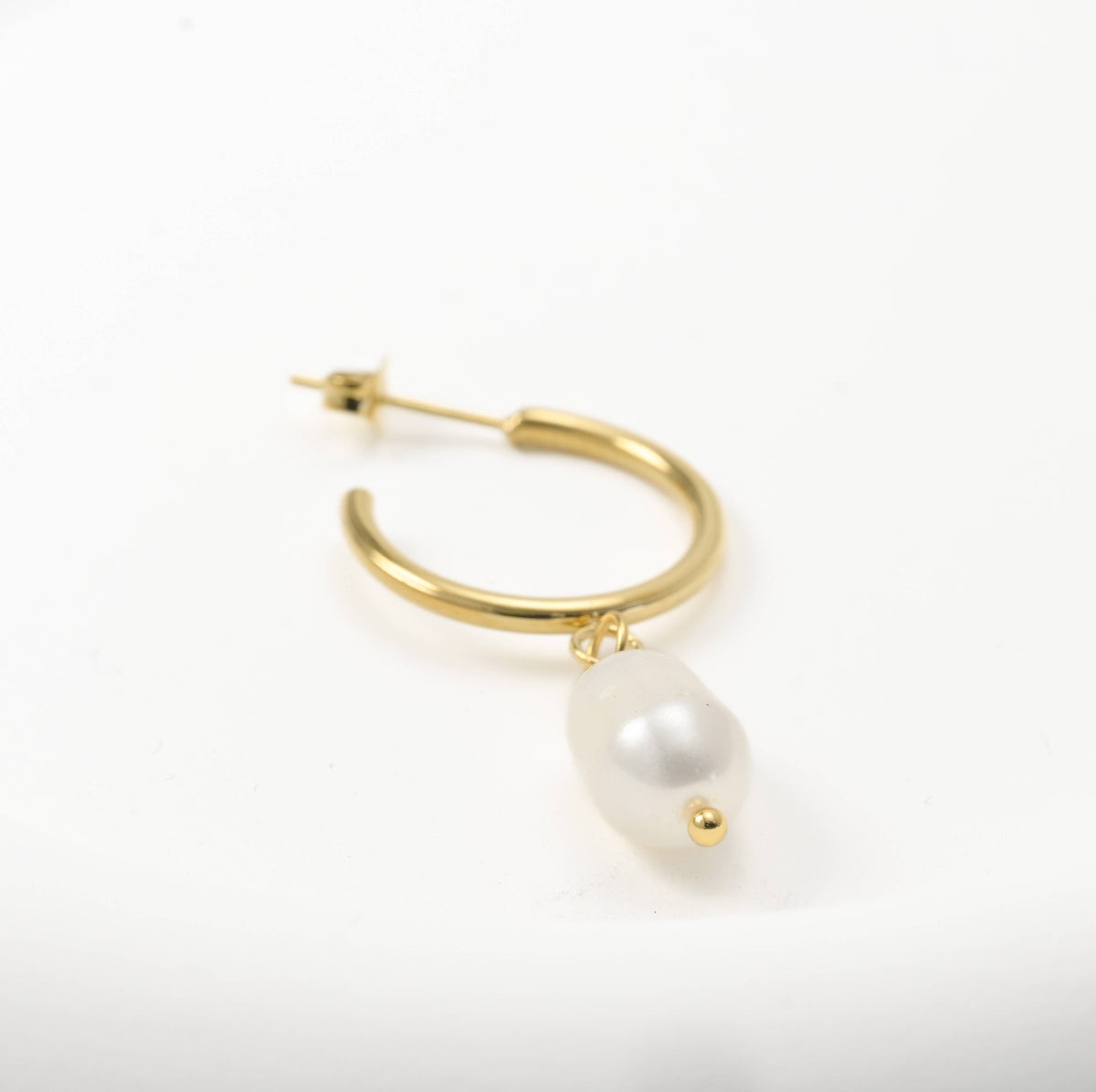 Gold Pearl Open Hoop Earrings