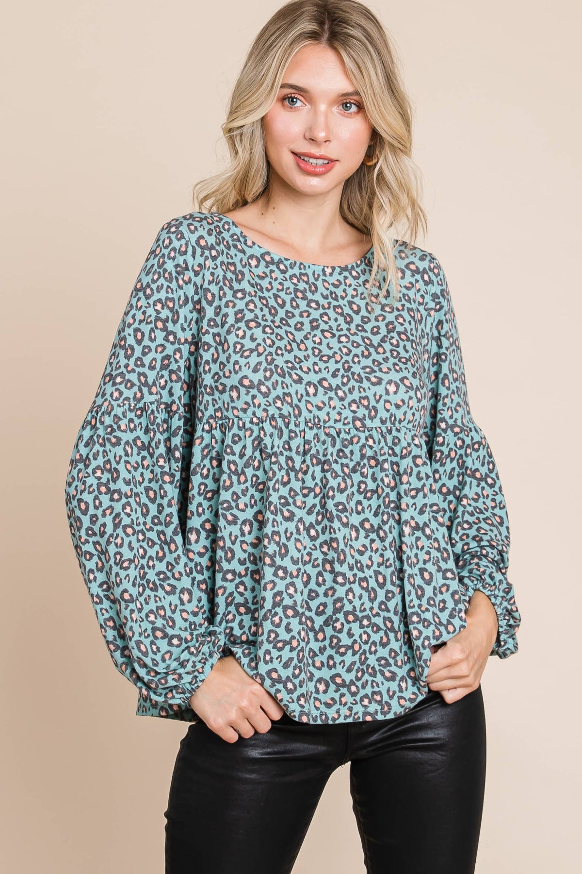 Raya Animal Printed Babydoll Top in Jade