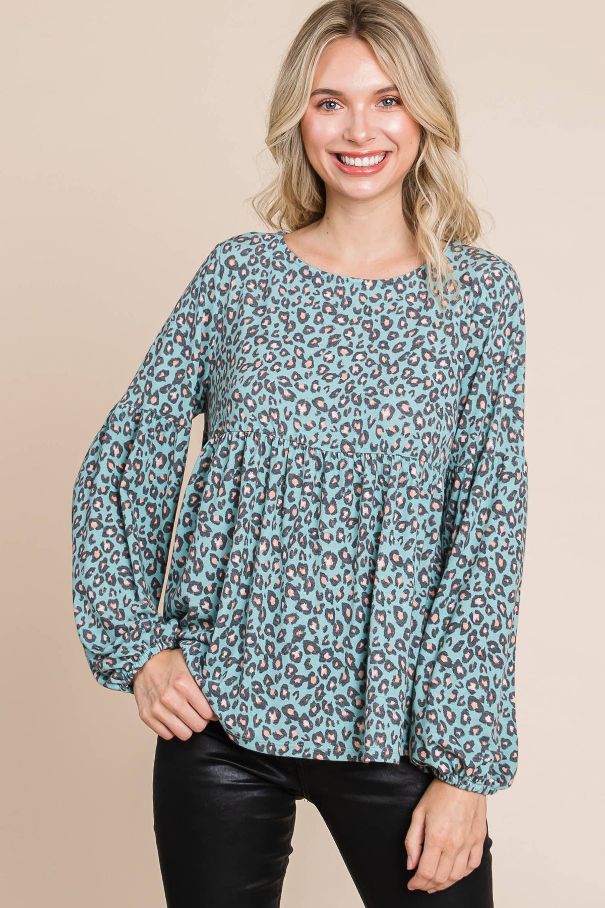 Raya Animal Printed Babydoll Top in Jade