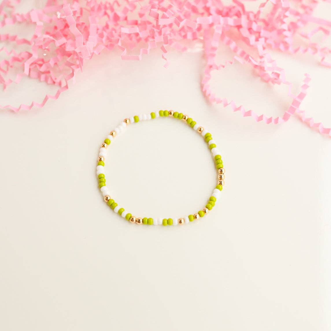 Lime and White Green Sprinkle Bracelet: Standard 6.75 inch