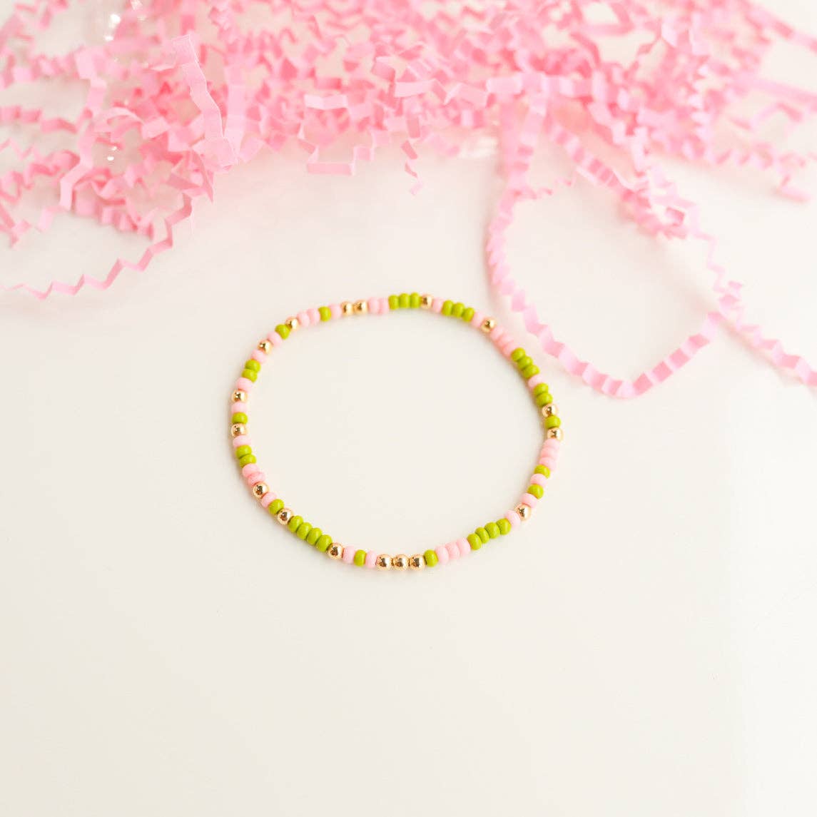 Pink and Lime Green Sprinkle Bracelet: Petite 6.25 inch