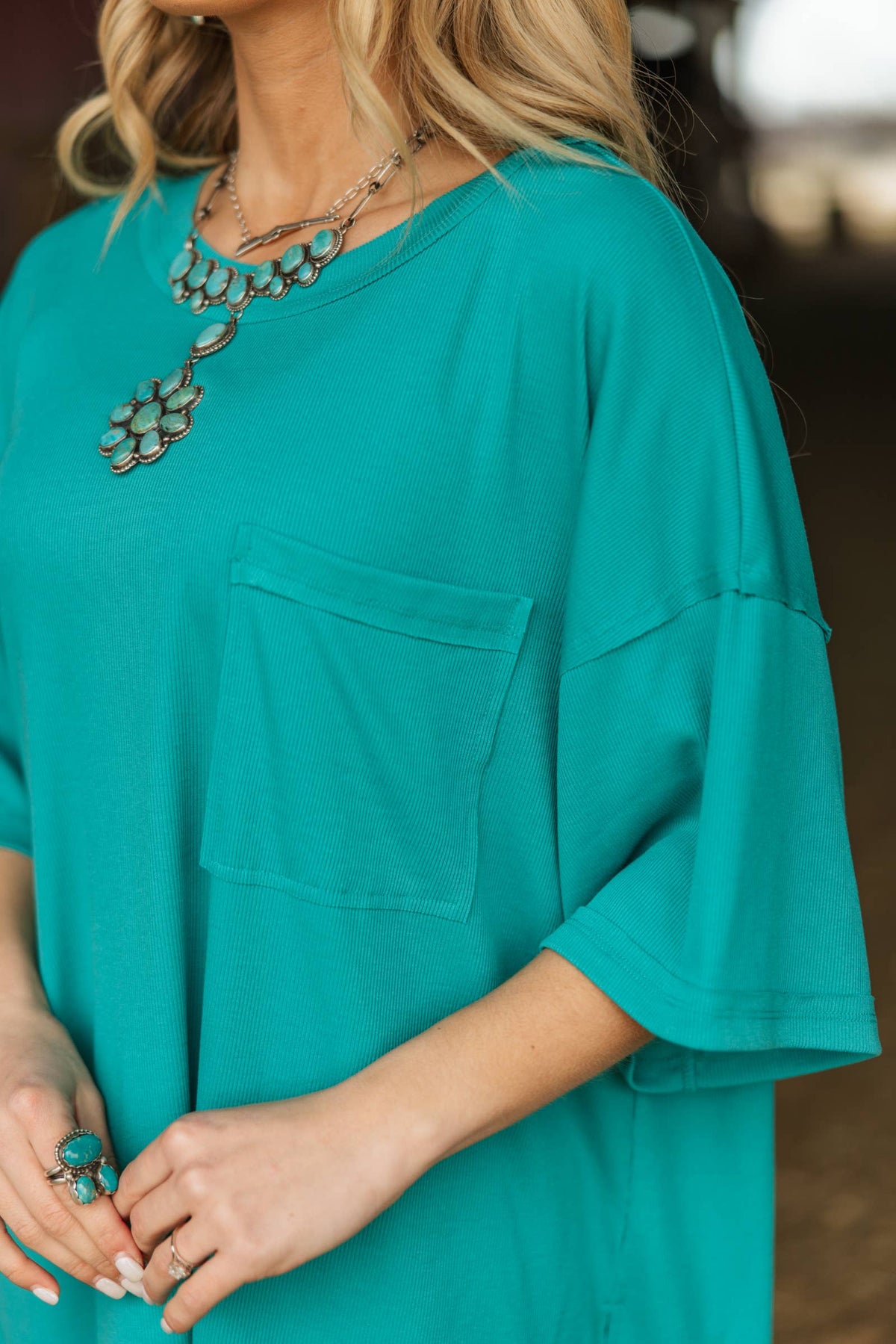 Reno Boyfriend Top in Turquoise